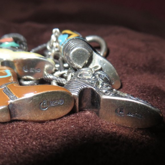 ❤️925 Sterling CAROLYN POLLACK Relios Western Cowboy Boots 5 Charm Bracelet - Picture 8 of 9